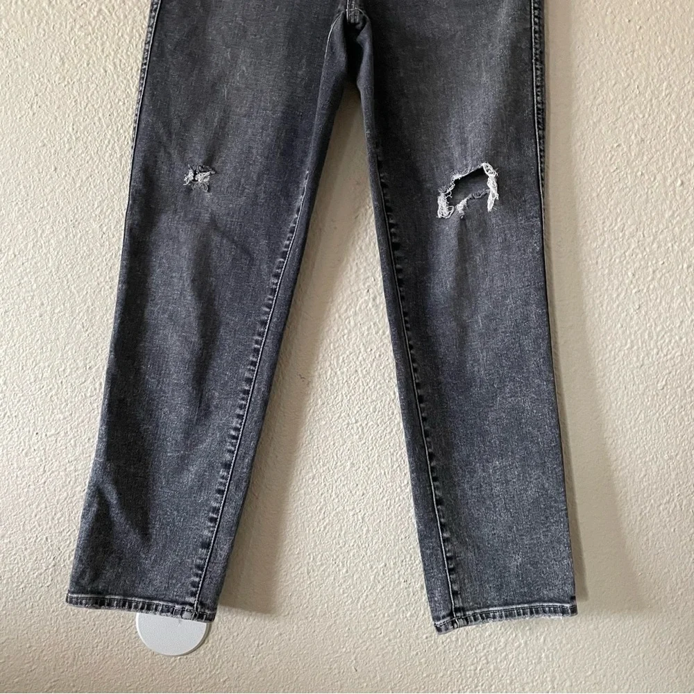 7 For All Mankind High Waist Cropped Straight Jeans Womens 26 Faded Black Ripped - Picture 5 of 15